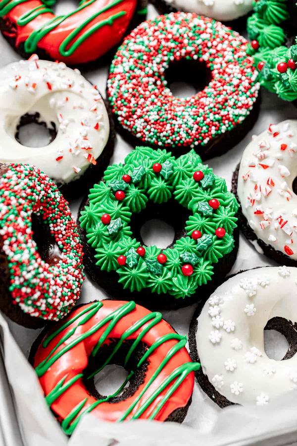 Chocolate Peppermint Christmas Donuts