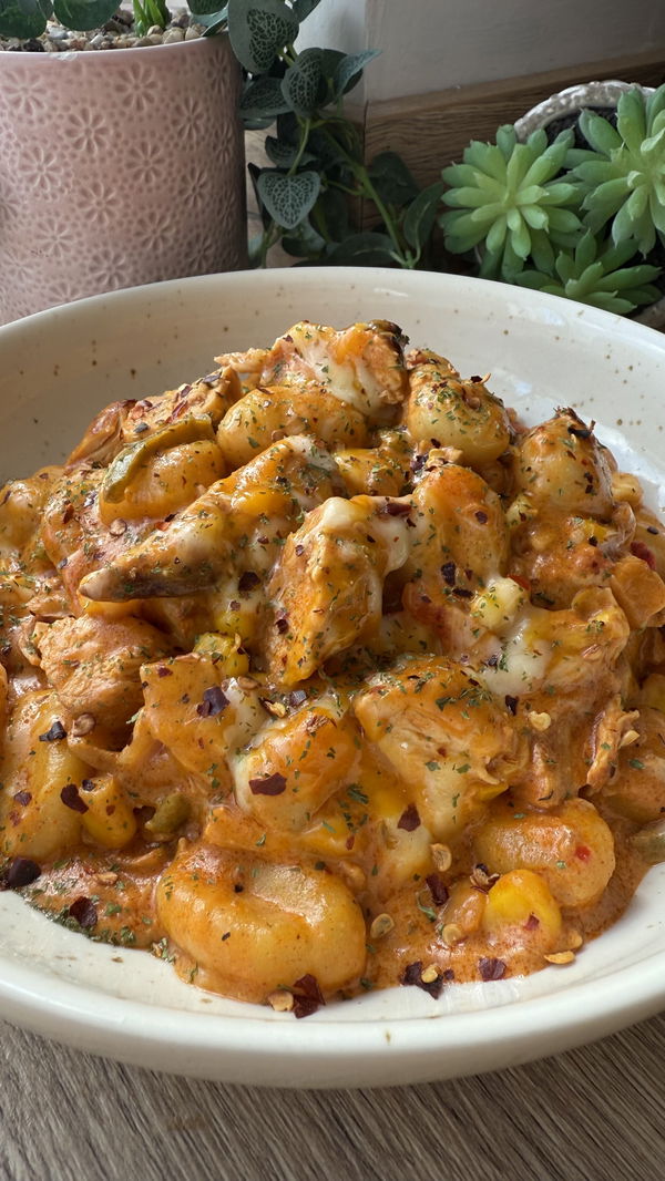 Cheesy Cajun and Hot Honey Chicken Gnocchi