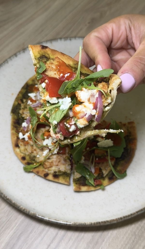 Pesto Chicken Feta Flatbread