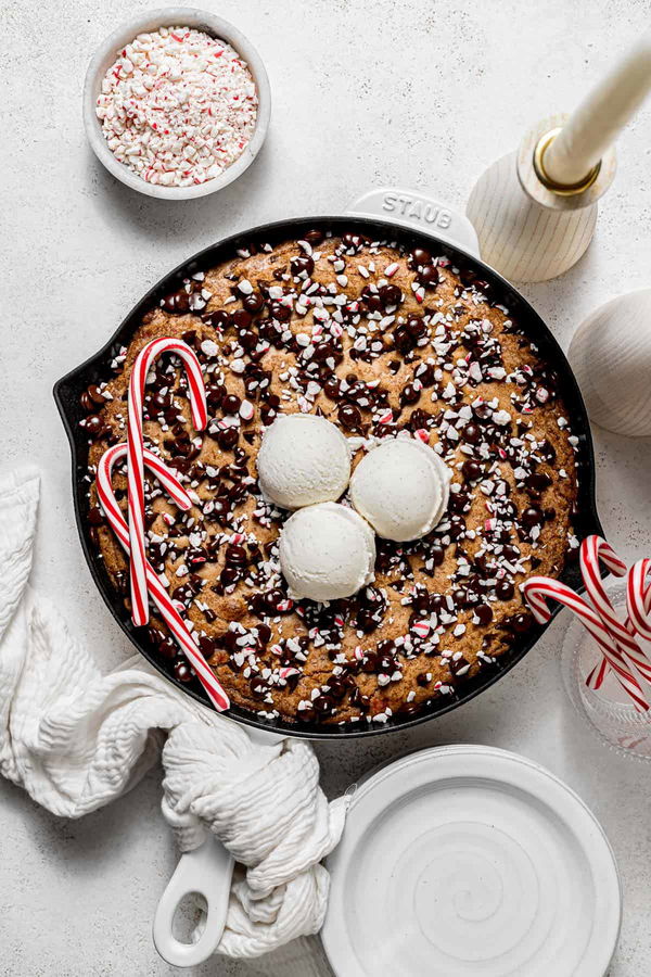 Candy Cane Chocolate Chip Cookie Skillet