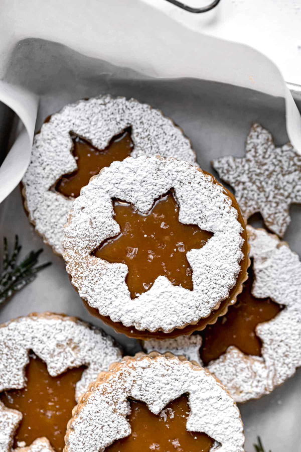 Salted Caramel Christmas Linzer Cookies