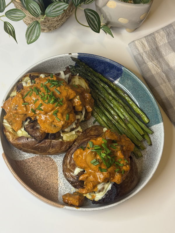 Loaded creamy steak bites baked potatoes