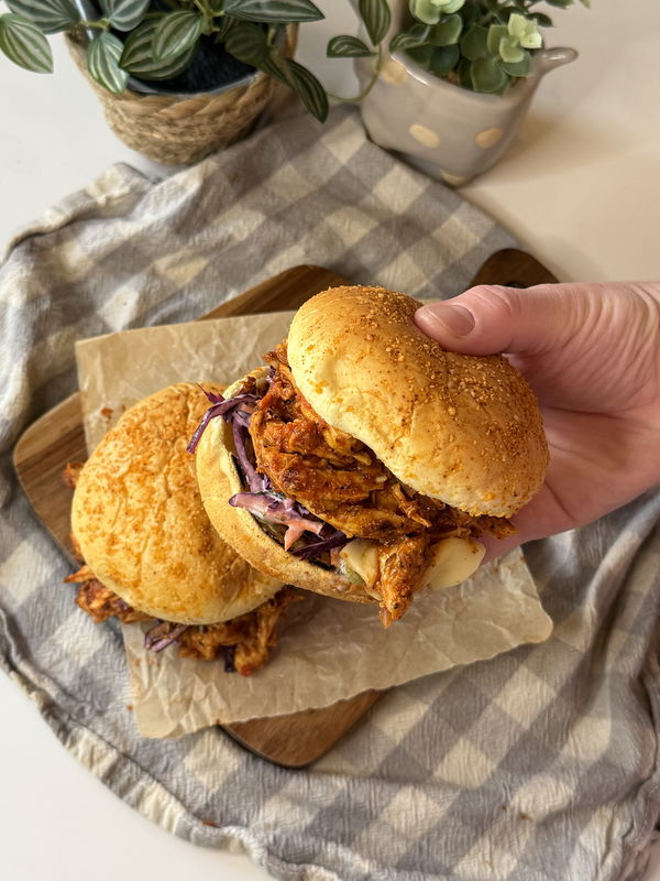 Pulled chilli chicken and slaw sandwich
