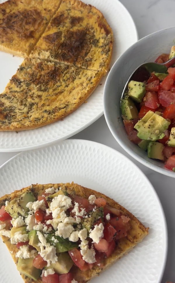 Chickpea Flatbread with Avocado and Tomato