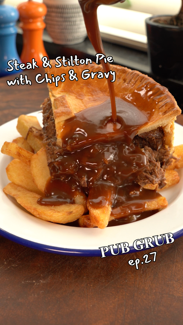 Steak & Stilton Pie with Chips and Gravy