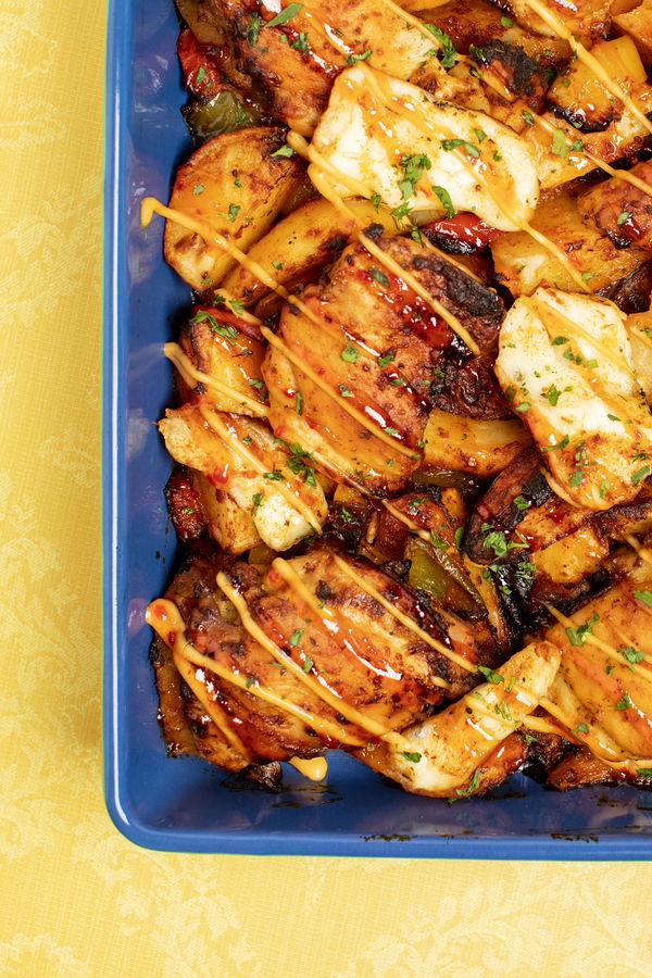 Piri Piri Chicken and Halloumi Traybake