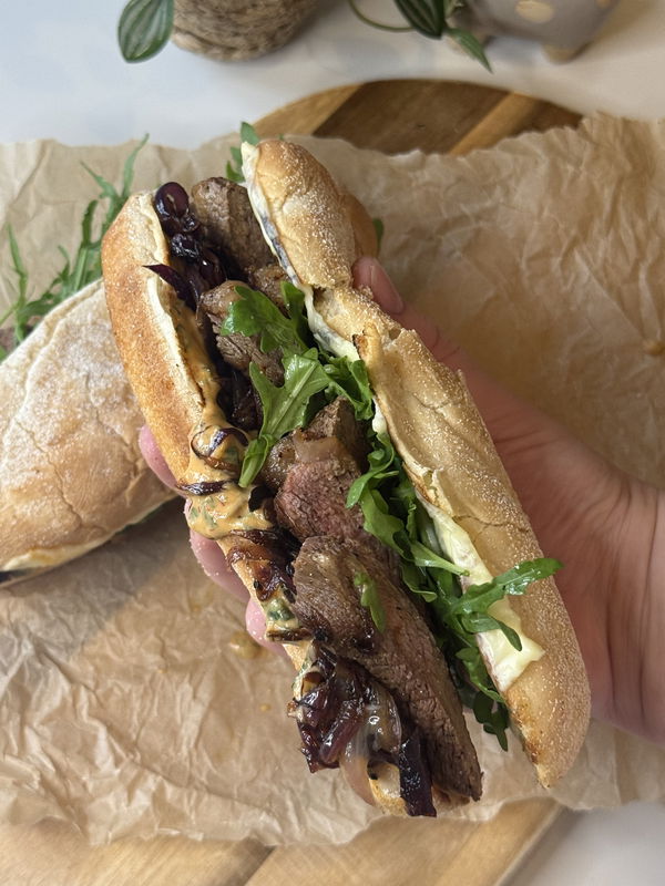 Caramelised onion steak sandwich