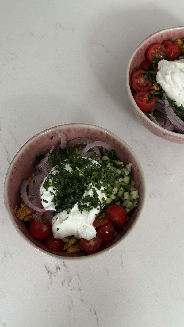 Chicken Shawarma Bowls with Garlic Yogurt Dressing