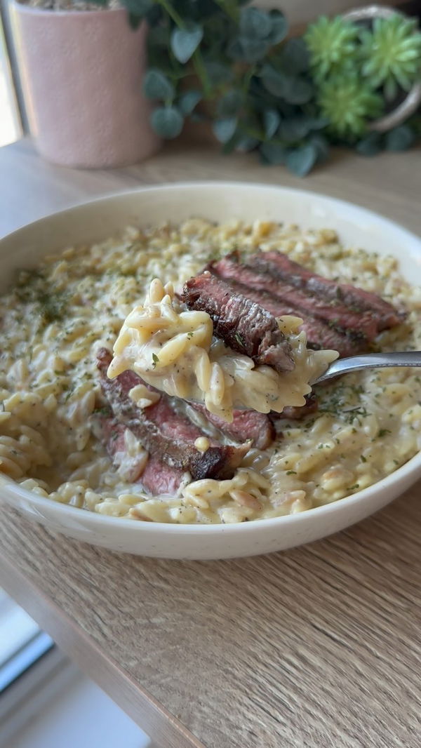 Cheesy Peppercorn Steak Orzo