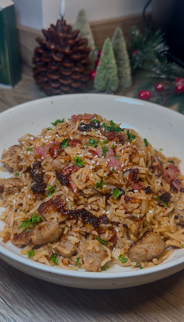 Honey Garlic and Chilli Sausage and Bacon Fried Rice