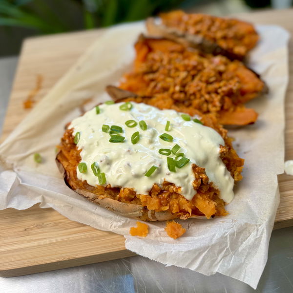 Buffalo Chicken Sweet Potato Boats