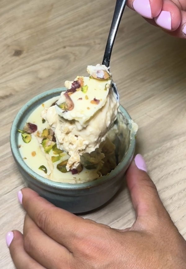 White chocolate pistachio cheesecakes
