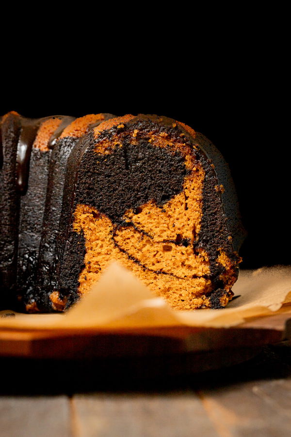 Chocolate Pumpkin Swirl Bundt Cake