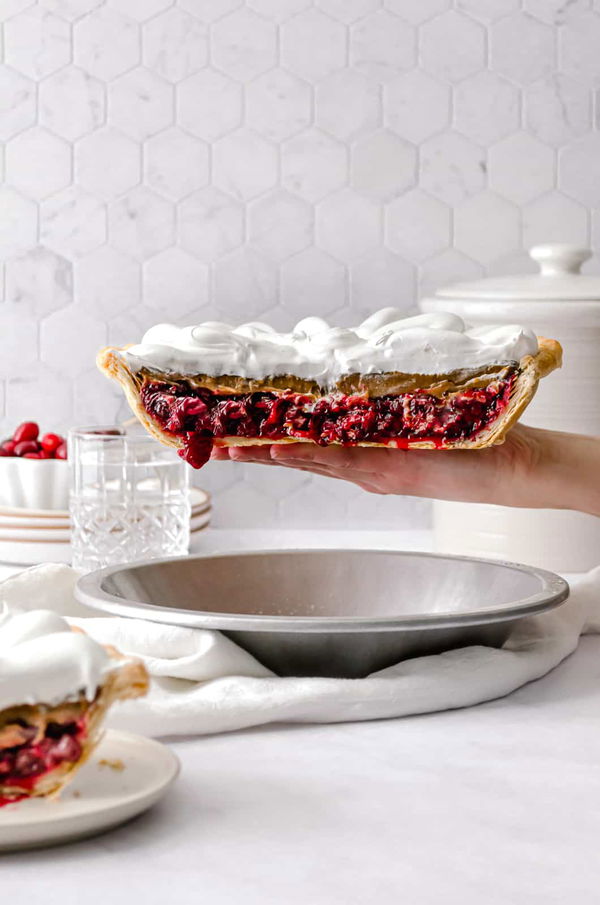 Ginger Molasses Cranberry Pie with Swiss Meringue