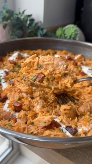 Creamy Spanish Style Chicken and Chorizo Rice