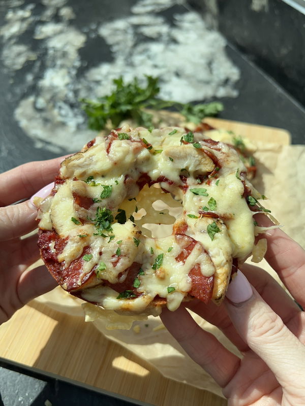 Pepperoni & Chicken Pizza Bagels