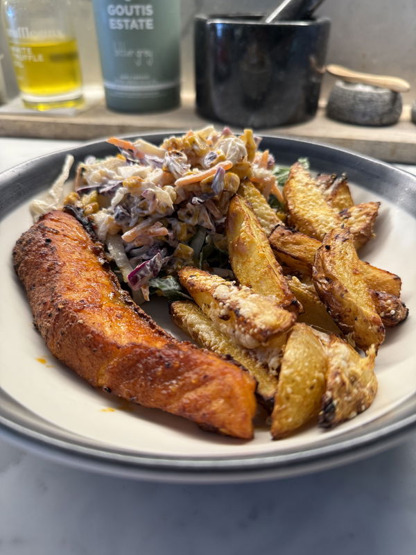 Peri Peri Salmon with Parmesan Crusted Fries 👌