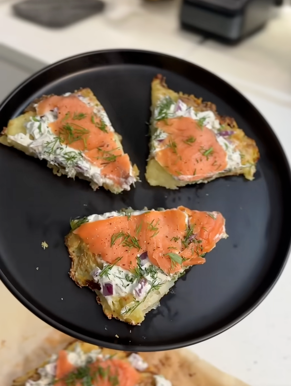 Smashed Potato Salmon Pizza