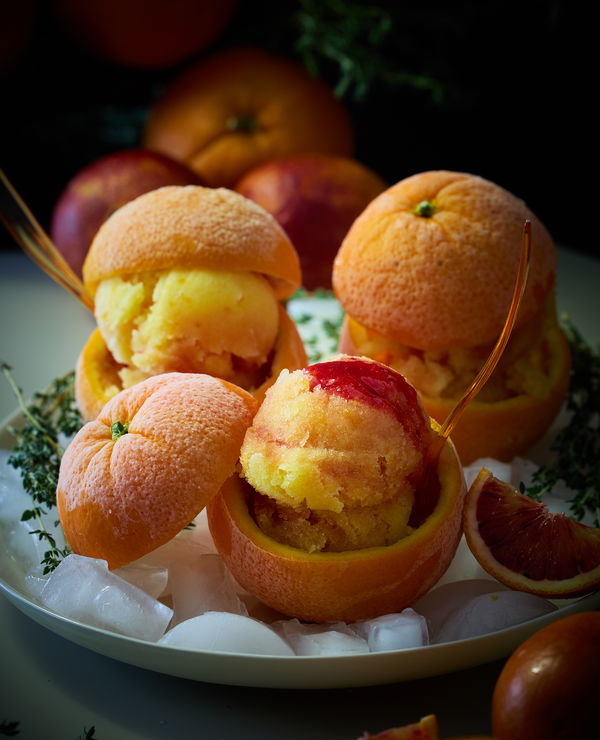Orange Sorbet with Blood Orange Compote