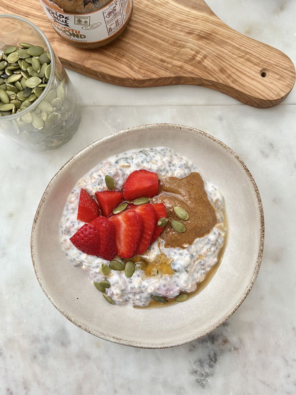 Overnight Strawberry & Almond Butter Breakfast Pots