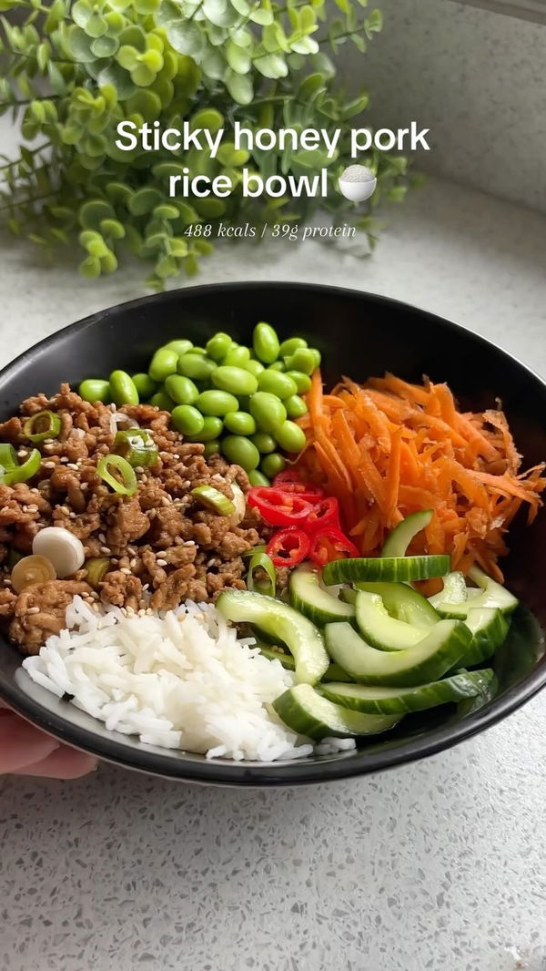 Sticky Honey Pork Rice Bowl