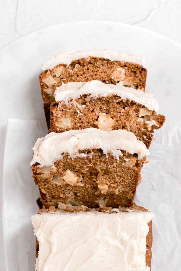 Apple Spice Loaf Cake with Brown Butter Cream Cheese Frosting