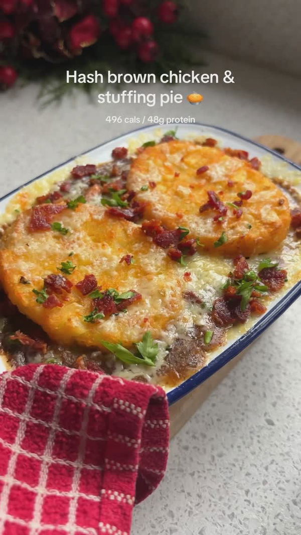 Hash Brown Chicken & Stuffing Pie🥧