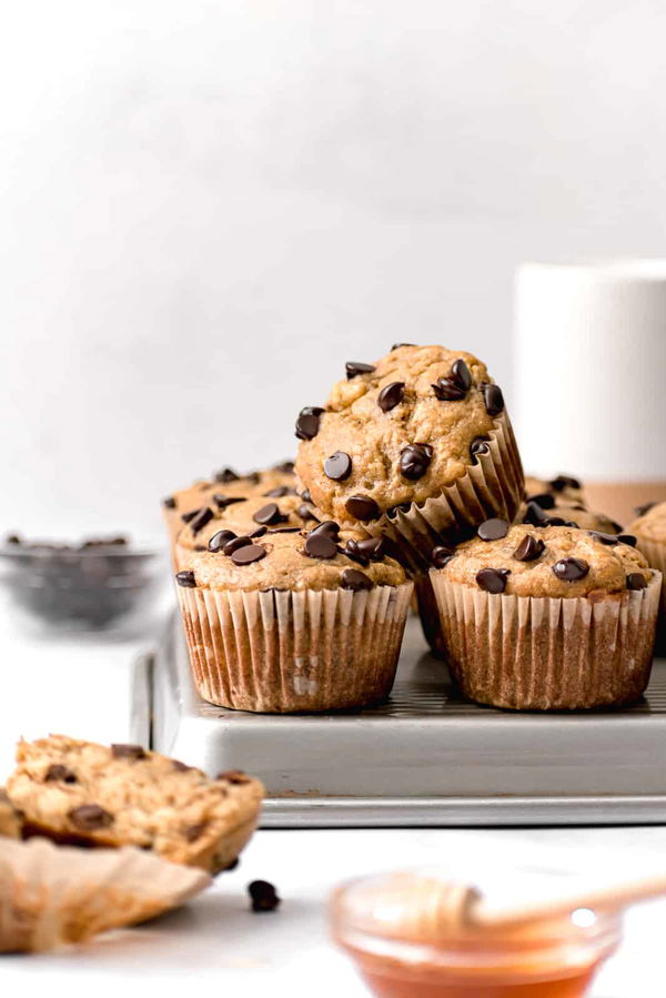 Banana Tahini Chocolate Chip Muffins