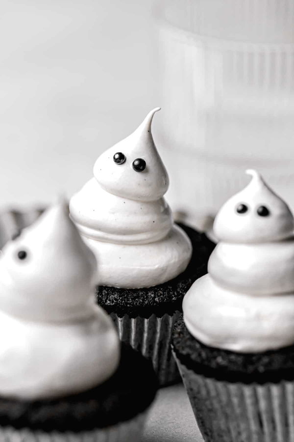 Chocolate Caramel Cupcakes with Meringue Ghosts