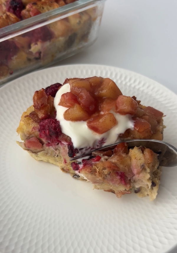 Stewed Apple and Raspberry French Toast Bake