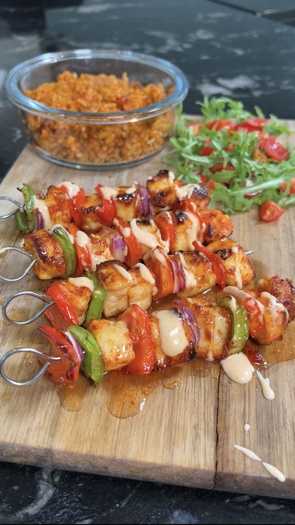 Sticky Halloumi Kebabs