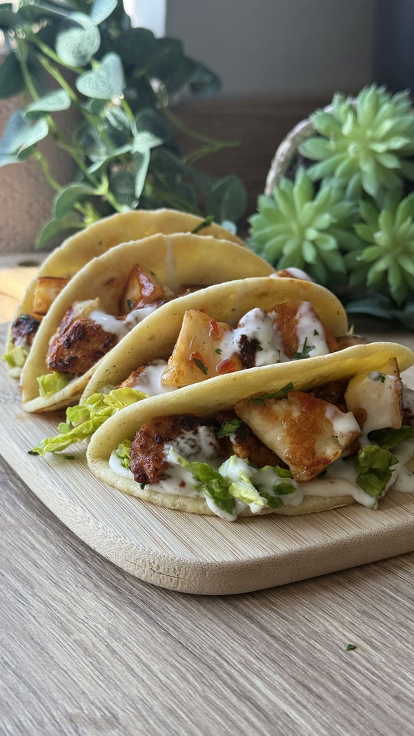 Mexican Chicken and Sweet Chilli Halloumi Tacos