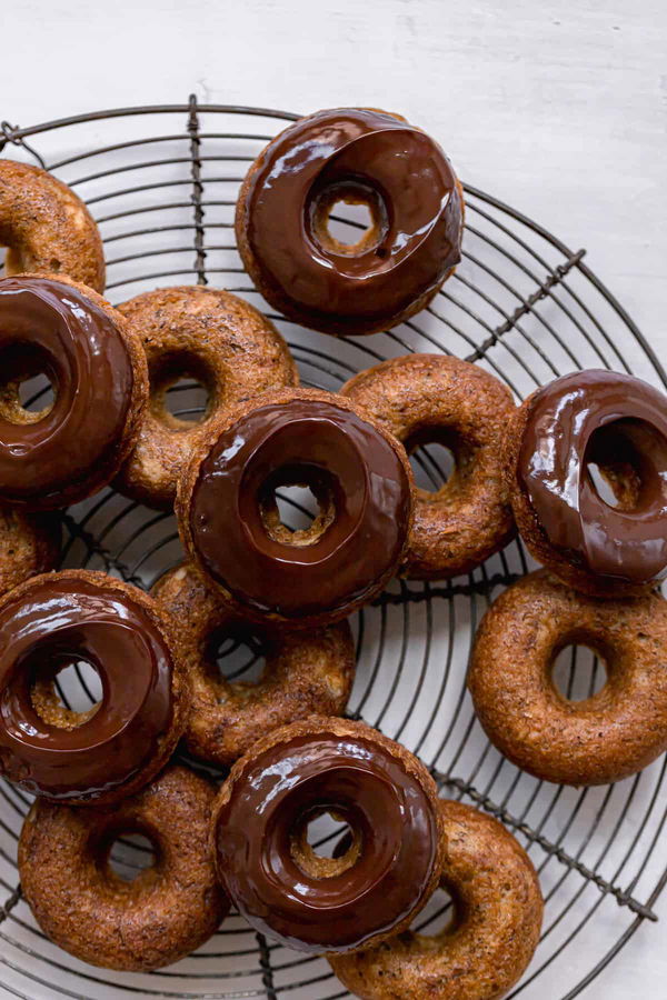 Chocolate Glazed Banana Bread Donuts