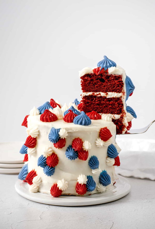 Fourth of July Red Velvet Layer Cake with Cream Cheese Frosting