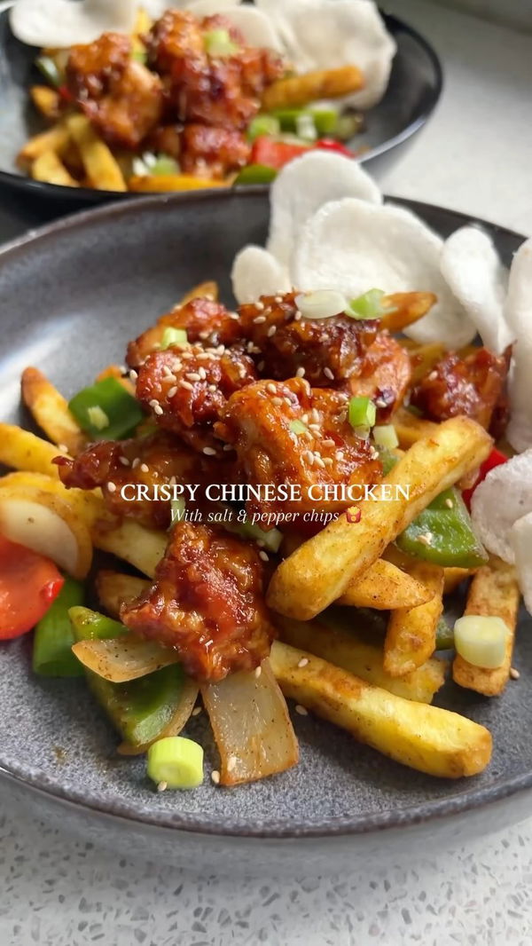 Sticky Chinese Chicken with Salt & Pepper Chips