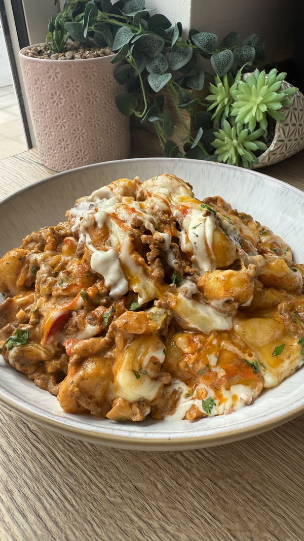 Cheesy Buffalo Beef Gnocchi