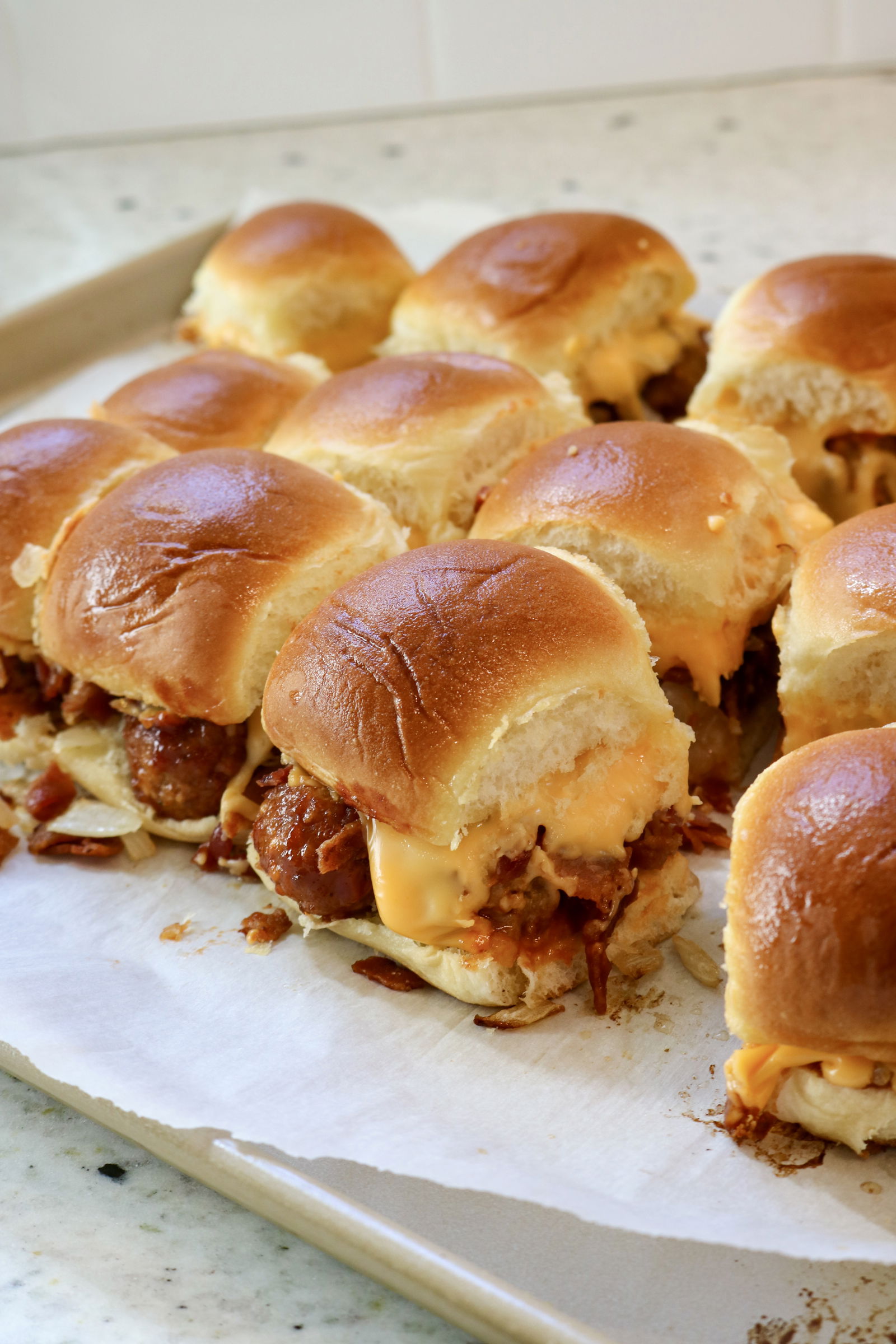 Cheesy BBQ Meatball Sliders