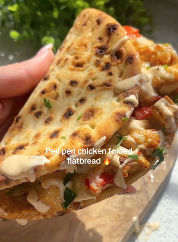 Cheesy peri peri chicken folded flatbread