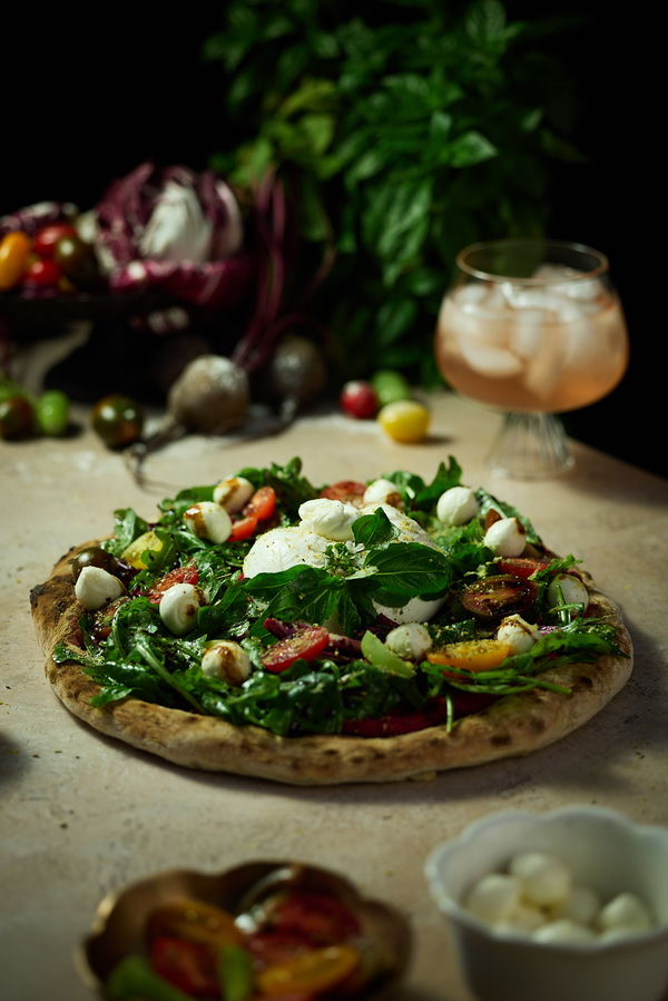 Herbed Flatbread with Beet Hummus & Burrata