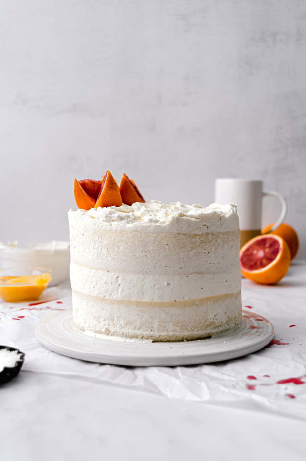 Almond Cake with Blood Orange Curd and Mascarpone Frosting