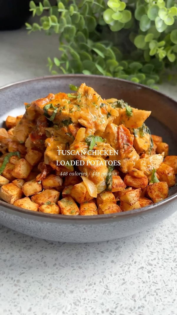 Tuscan Chicken Loaded Potatoes