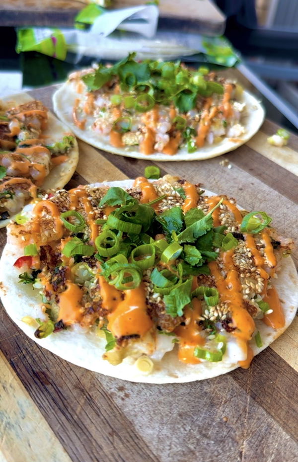 Smashed Prawn Tacos