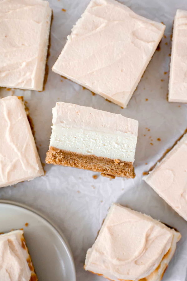 Vanilla Cheesecake Bars with Caramel Mousse