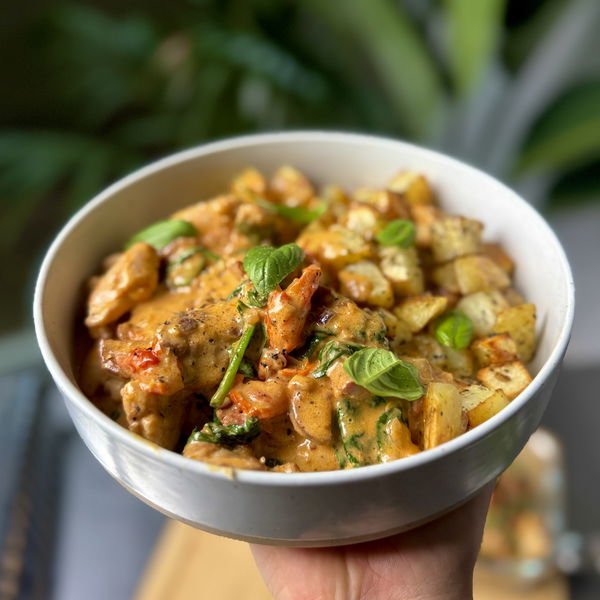 Creamy Chicken and Chorizo with Crispy Potatoes