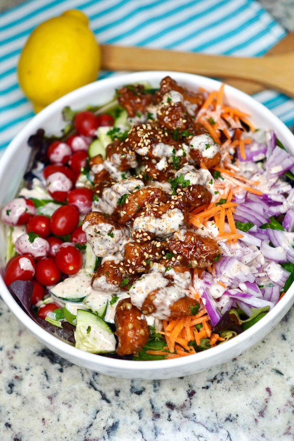 Crispy Honey Garlic Chicken Salad