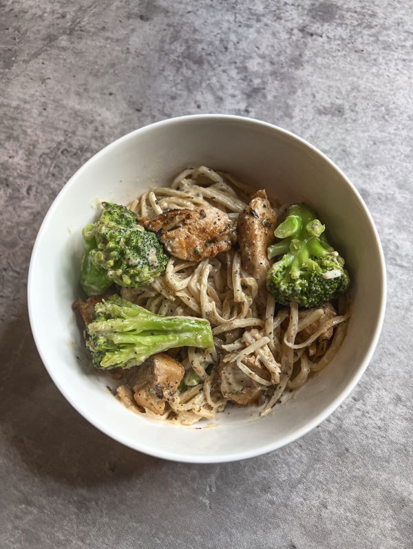 Chicken and Broccoli Alfredo with Hearts of Palm "Pasta"