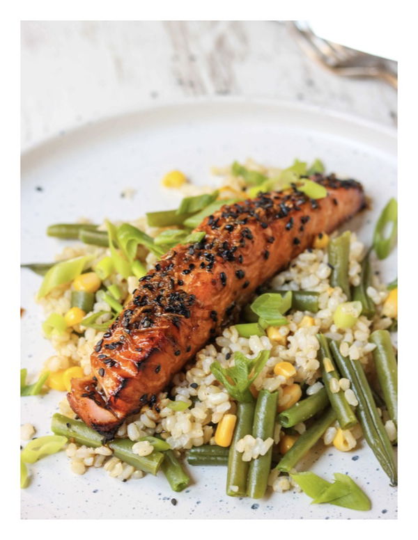 Salmon Teriyaki With Green Beans & Sweetcorn Rice