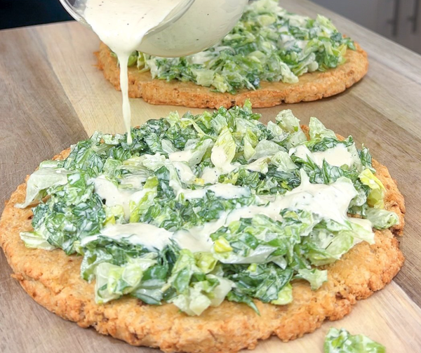 Chicken Crust Caesar Salad Pizza