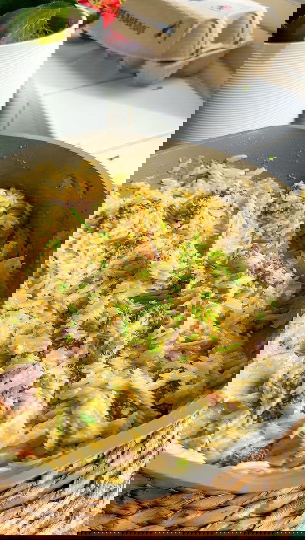 One Pan Baked Broccoli and Bacon Orzo