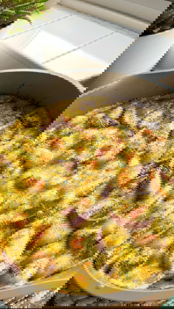 Cheesy Pesto Baked Gnocchi with Chicken